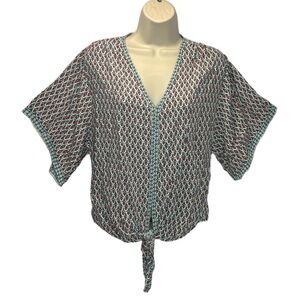 Max Studio Women's Short Sleeve Waist Tie Blouse Top Size M Chic/Beachy Boho